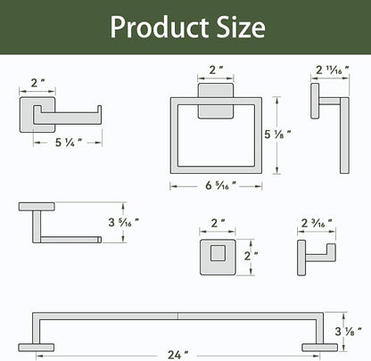 20-Pieces Matte Black Bathroom Accessories Set, 24 Inch Bathroom Hardware Set, SUS305 Stainless Steel Bath Towel Bar Set, Towel Racks for Bathroom Wall Mounted