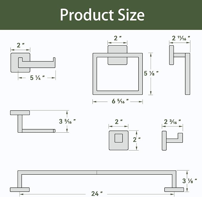 15-Pieces Matte Black Bathroom Accessories Set, 24 Inch Bathroom Hardware Set, SUS304 Stainless Steel Bath Towel Bar Set, Towel Racks for Bathroom Wall Mounted