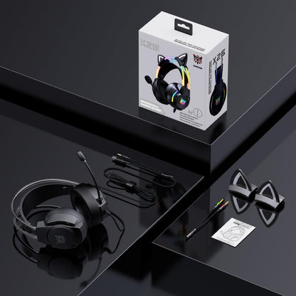 ONITOON Gaming Headset with Microphone, Cat Ear Headphones for PC Laptop PS4 PS5 Xbox Switch, Rainbow RGB Lighting & Virtual Surround Sound, 3.5mm Wired Over Ear Headphones, Ergonomic