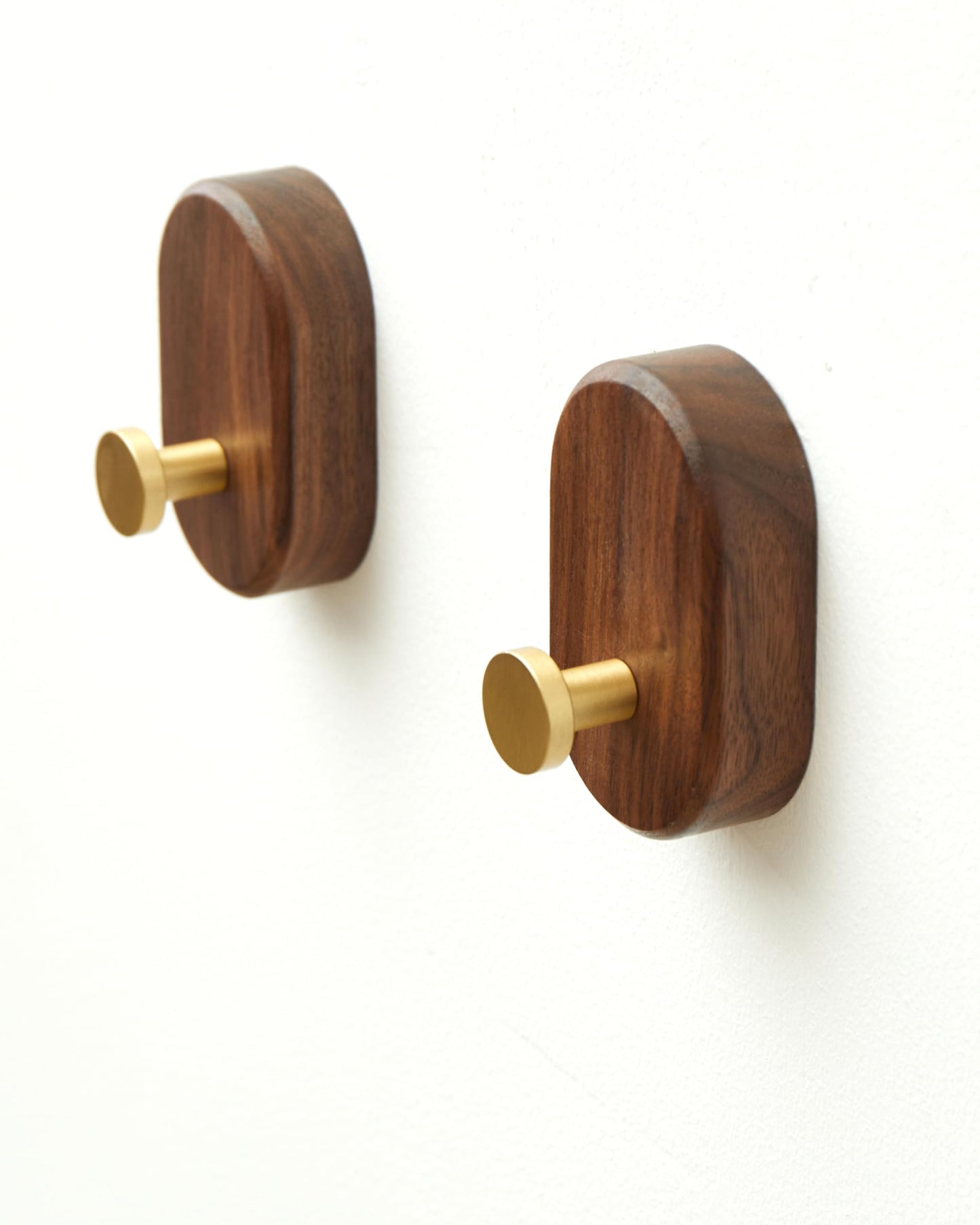 Wood Coat Hooks Wall Mount - Modern Walnut Coat Hook with Bronze Accent for Hanging Clothes,Keys,Purse,Robes,Towel,Backpacks, Single Brass Wall Hooks Heavy Duty for Entryway, Closet, Bathroom (2 Pack)