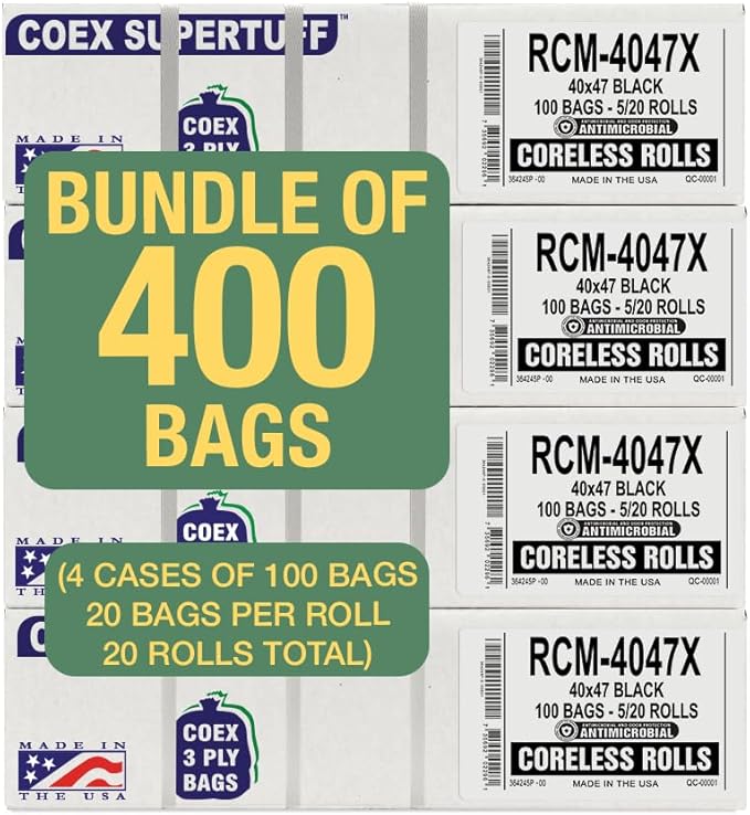 Aluf Plastics - 3 Ply Trash Bags, 45 Gallon, 1.5 Mil