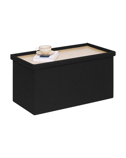PINPLUS Folding Storage Bench, 30 inches Ottoman Coffee Table Cube Chair Foot Rest Stool Storage Chest for Living Room Bedroom, Holds up to 550 lb (Black)