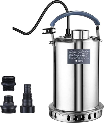 Sump Pump Submersible Water Pump 3/4HP 3500GPH Stainless Steel Portable Water Transfer Pump Electric for Pool Draining Hot Tub Basement Utility Pumps