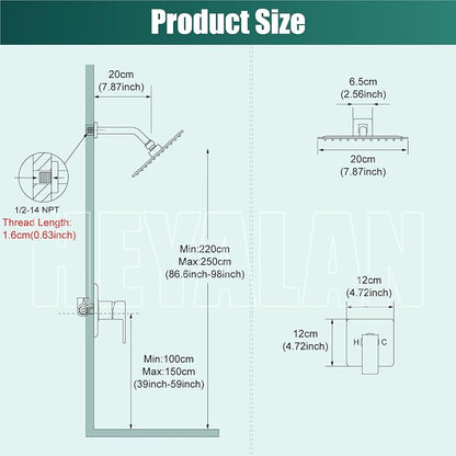 Heyalan Shower Faucet Set with Valve, Bathroom Rainfall Shower System, Wall Mount Single Handle Shower Trim Kit, Rainfall Fixed Shower Head, 8 Inch Square Shower Head,Polished Chrome