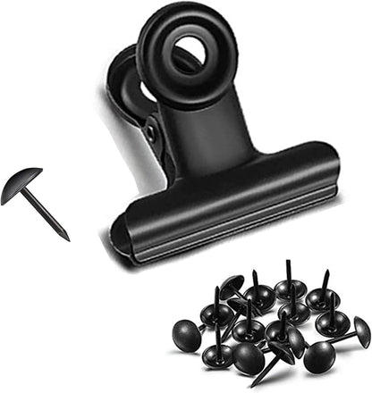 Bulldog Clips with Hole for Push-pin, Paper File Clips with Strong Spring, Small Metal Binder Clips, Seal Clamps for Coffee Tea Food Bags, Decorative Clips for DIY Photo Grid (Black,2inch)