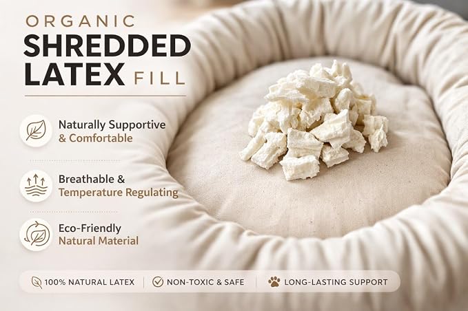 Round Dog Bed – Natural Canvas, Removable Washable Cover, Raw Cotton or Latex Fill, Hypoallergenic Non-Toxic, Made in USA (Natural, Medium, Firm Support – Raw Cotton)