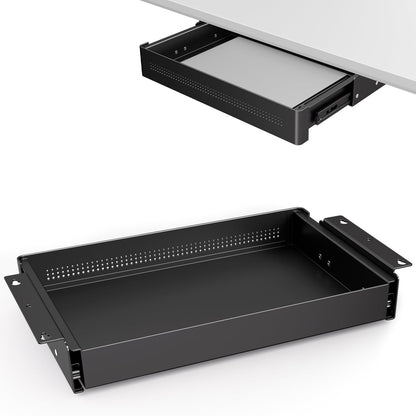 PUTORSEN Under Desk Storage Drawer 15.7" Wide - Smooth Slide Out Organizer for Standing Desk & Home Office,Max Load 17.6 lbs,Quiet Glide, Black