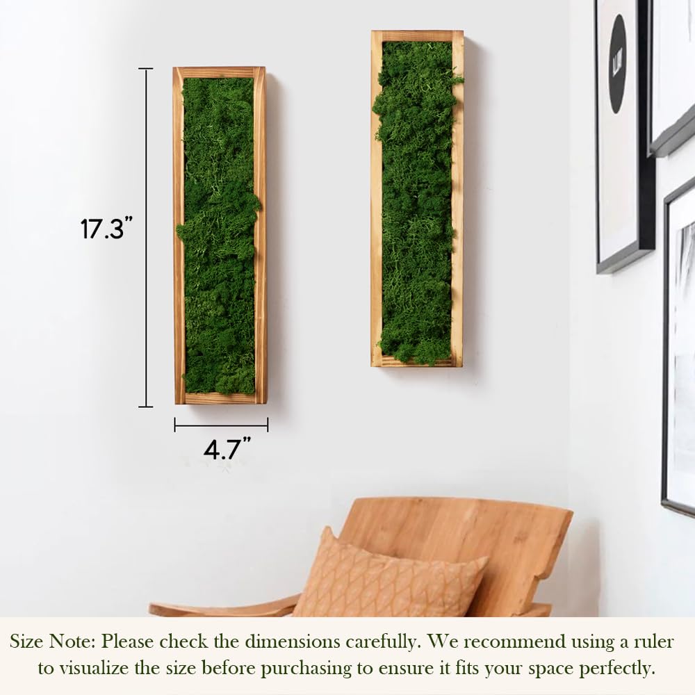 Mokof 2 Pack Moss Wall Art | 17.3-inch Vertical Wood Frame | Forest Green