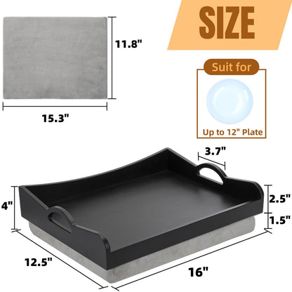 ELFULLY Lap Tray with Detachable Cushion, 16" x 12.5" Bamboo TV Bed Trays Table, Serving Tray with Handle for Adults Elderly Eating Food Breakfast Dinner in Recliner Couch Car