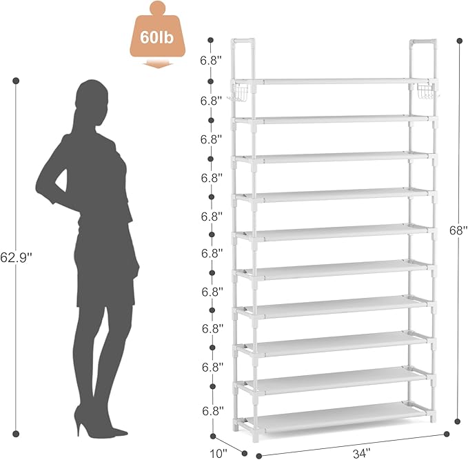 VTRIN 10 Tiers Shoe Rack Tall Large Capacity Wide Shoe Organizer Sturdy Shoe