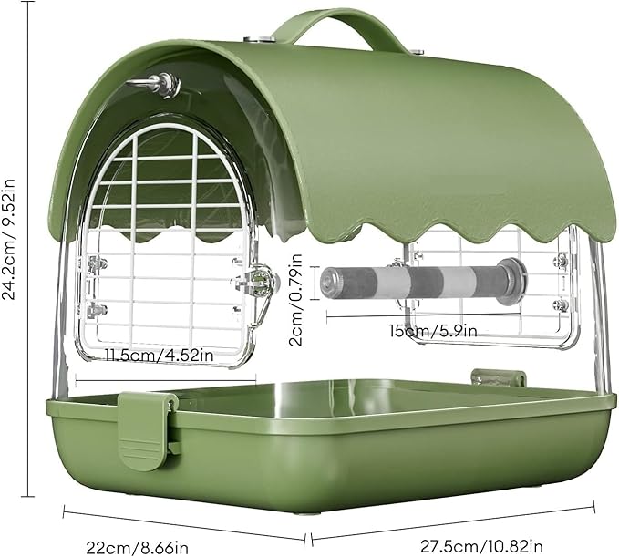 Parrot Cage Aviary, Bird Carrier Backpack with Perch, Transparent Travel Bird Cage Bag with Shade Cover Visible Window for Parrots Budgie Bird Parrot Aviary(Green)