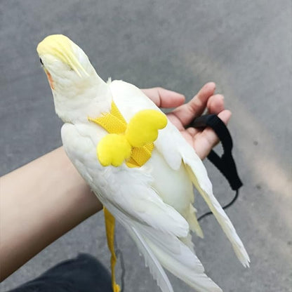 Pet Parrot Bird Harness Leash Adjustable Bird Flying Harness Traction Rope with Cute for Parrots Budgerigar Lovebird Cockatiel Mynah Outdoor Training Toy (Cockatiel/Green-cheeked Conure,Yellow)