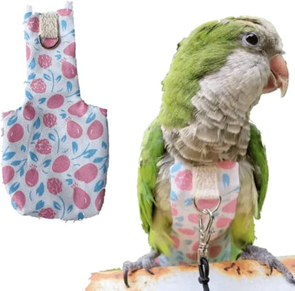 Bird Diaper Harness Flight Suit Clothes, Parrot Flight Suit with Leash, Bird Flying Clothes with Rope and Handle for Outdoor Activities Training (Pink Without Leash,Large)