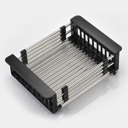 Dish Drying Rack, Over The Sink Dish Drying Rack, Stainless Steel Drainer with Adjustable Arms Holder Functional Kitchen Sink Organizer for Vegetable and Fruit, Black