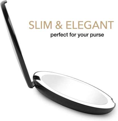 Fancii LED Lighted Travel Makeup Mirror, 1x/10x Magnification - Daylight LED, Compact, Portable, Large 5” Wide Illuminated Folding Mirror