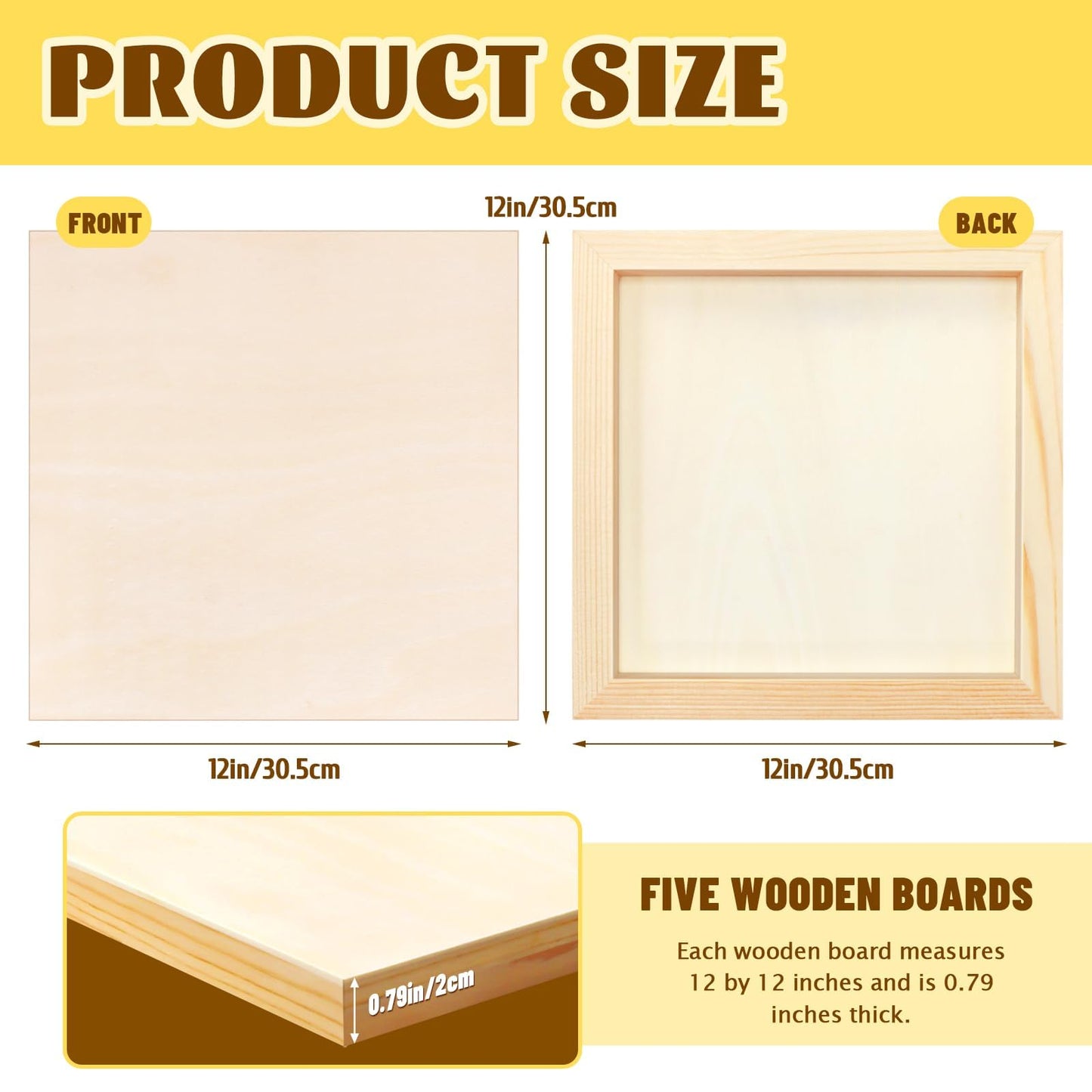 FSWCCK 5 Pack 12 x 12 inch Wood Panel Boards, Unfinished Wood Canvas Wooden for Crafts, Painting Canvas, DIY Art Projects, Pouring, Arts Use with Oils, Acrylics