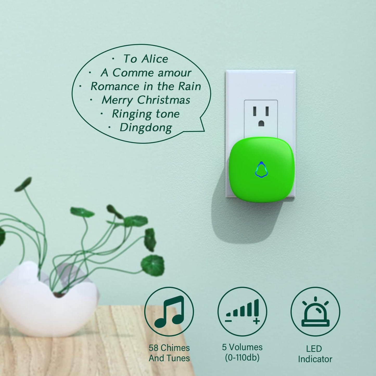 SECRUI Wireless Doorbells for Home, Classrooms, Apartments, Businesses, etc. Easy to Use, Adjustable Volume, 58 Chimes, Colorful LED, Waterproof, 1000Ft Range, M520+F55, Rose Red