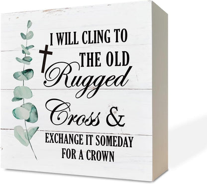 Christian Sign Wooden Box Sign Desk Decor Positive Scripture Sign Shelf Sitter Sign Inspirational Wooden Table Art Decor Farmhouse Style Decoration For Home Office Religious Gift 7x7 Inch
