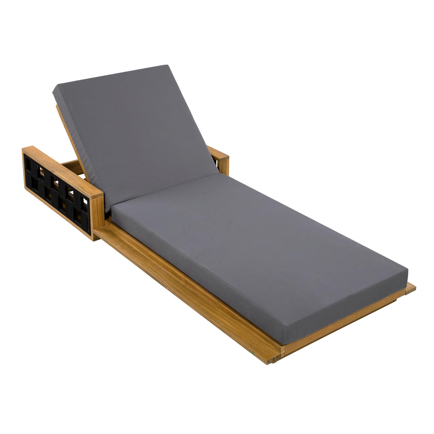 Christopher Knight Home Arly Acacia Wood Chaise Lounge Chair Outdoor with 2-Fold Cushion, Adjustable Backrest Sun Lounger Recliner, Wooden Patio Sun Bathing Lounge Chair, Teak+Dark Gray