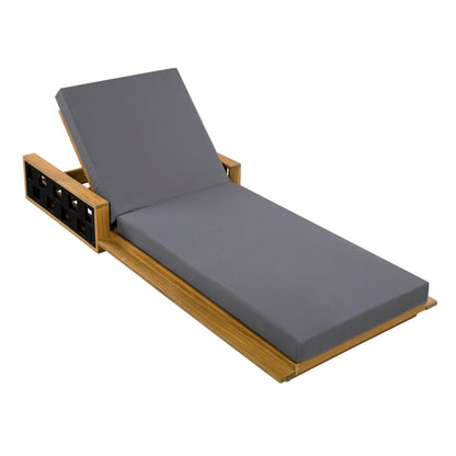 Christopher Knight Home Arly Acacia Wood Chaise Lounge Chair Outdoor with 2-Fold Cushion, Adjustable Backrest Sun Lounger Recliner, Wooden Patio Sun Bathing Lounge Chair, Teak+Dark Gray