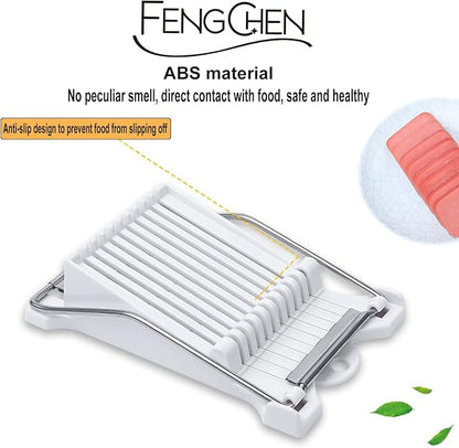 FENGCHEN Spam Slicer, Easy Luncheon Meat Cutter with Stainless Wires, Multi-purpose Soft Food Cutter for Luncheon Meat, Fruit of Kitchen Home Use, Durable and Rust Resistant Food Prep Accessory,White