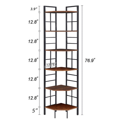 HOMISSUE Corner Shelf, 6 Tier Tall Narrow Bookshelf 76.9", Industrial Corner Bookcase with Storage for Home Office Living Room and Bedroom, Rustic Brown