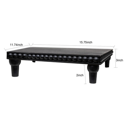 GENMOUS Farmhouse Black & White Distressed Wood Display Stand, 3-Tier Beaded Pedestal Tray for Bathroom, Kitchen, or Living Room Decor