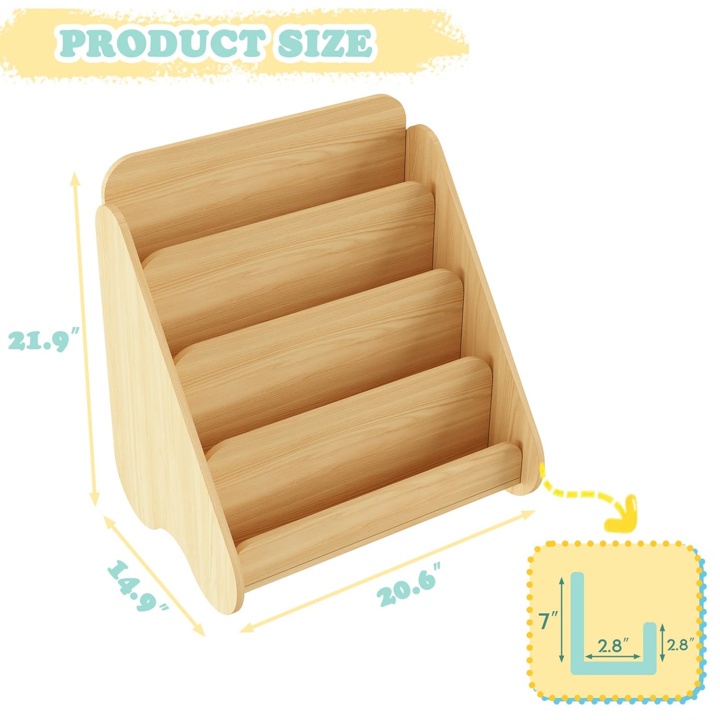 Lkeiyay Montessori Kids Bookshelf, Wooden 4-Tier Front Facing Book Organizer for Nursery Classroom Kids Room