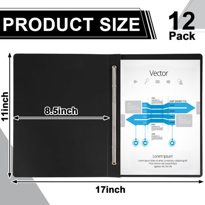 12 Pcs Pressboard Report Cover Letter Size 3" Capacity Presentation Binder Folder 8.5x11 Inch Metal Prong Fastener with Compressor for Reports Business Contract Proposal Documents, Black