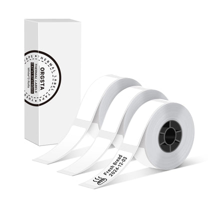 ORGSTA Label Maker Tape, Standard Laminated Thermal Label Tape Replacement, 0.47"x1.57" (12x40mm), Compatible with S001 Label Maker, Self-Adhesive Labeling Tape 160 Tapes/Roll, 3-Roll, White