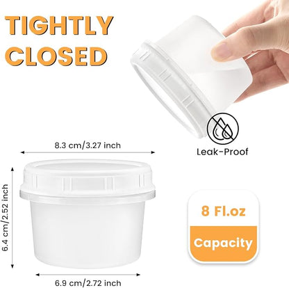TUZAZO 6 Pack - 8 Oz Food Storage Containers with Screw Lids, Airtight Plastic Small Freezer Storage Container for Ice Cream, Overnight Oats, Snack, Soup, Portion and Meal Prep Container