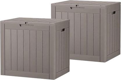 Outdoor Storage Box, Resin Deck Boxes Indoor and outdoor, Waterproof Storage Box Lockable Lid (Grey,35 Gallon-2Pack)