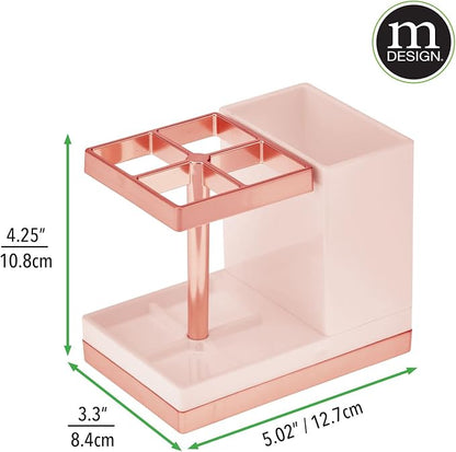 mDesign Plastic Toothbrush and Toothpaste Storage Organizer Holder - Home Decor for Bathroom Countertop - Holds Toiletries and Beauty Accessories - Lumiere Collection, Light Pink/Rose Gold