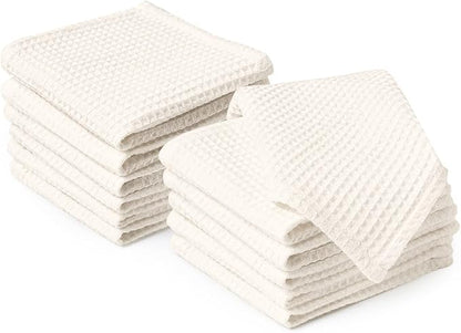 Encasa XO' Waffle Weave Face & Hand Towels – 12"x12", Natural Washcloths Set of