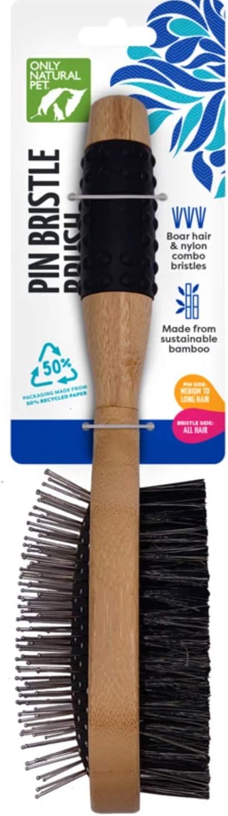 Only Natural Pet Pin & Bristle Brush with Bamboo Handle for Dogs - Double Sided Boar Hair and Nylon Bristles for Grooming, Detangling, and Shedding - Short, Medium or Long Hair