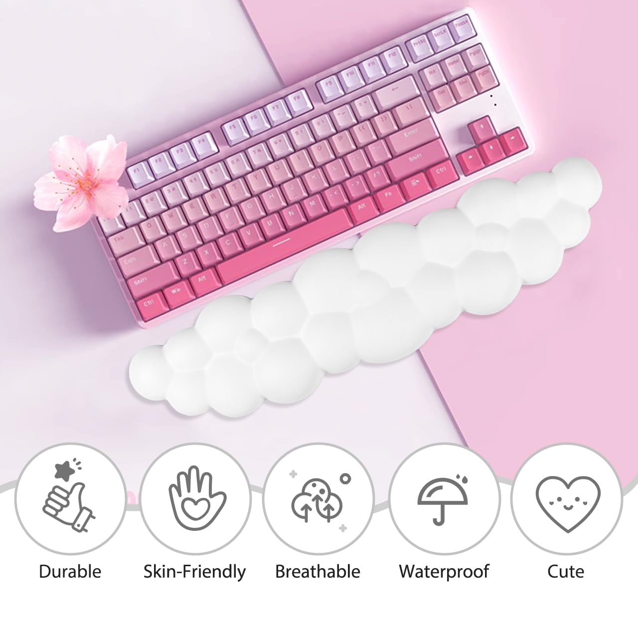 JIKIOU Upgrade Leather Cloud Keyboard Wrist Rest, Cloud Wrist Rest with Non-Slip PU Base, Comfortable Memory Foam Wrist Rest for Computer Laptop Mac Gaming Office and Pain Relief Wish New Year Gift