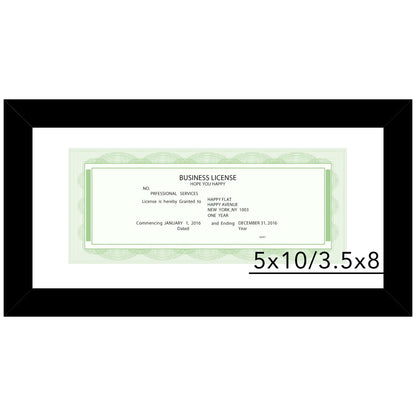 JCJMY 5x10 Business License Frame Black for 3.5x8 Standard Business License with Mat or 5 x 10 Picture without Mat, 5x10 Frame with Shatter Resistant Plexiglass for Wall Hanging or Tabletop, Black