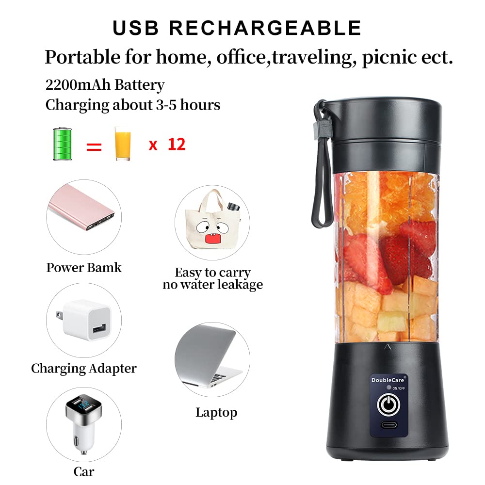 Portable Blender Cup,Electric USB Juicer Blender,Portable Juicer For Shakes and Smoothies, juice,380ml, Six Blades Great for Mixing,light purple