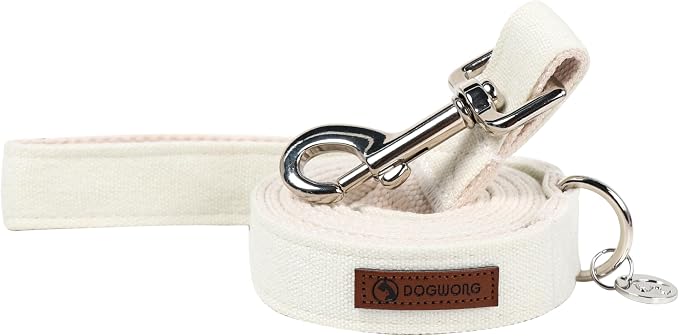 DOGWONG Cotton Hemp Dog Collar - Heavy-Duty White Durable Soft Natural Fabric Pet Collar, Cute Wedding Puppy Necklace for Small Medium Large Dogs