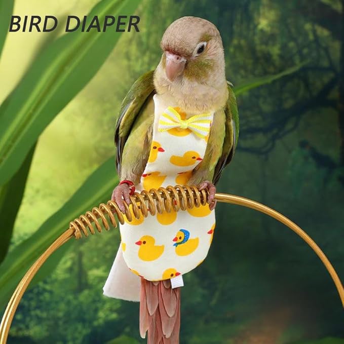 4pcs Bird Diaper Cute Printed Parrots Flight Suit with Bowknot Parrot Nappy Reusable Pigeon Pants Cockatiel Clothes for Parakeet Mini Macaw Budgie Canary - XS