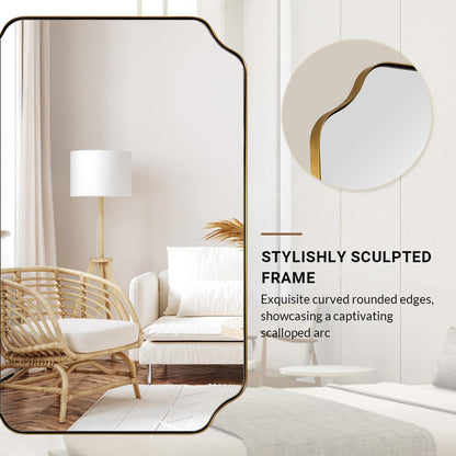 ANDY STAR 24"x36" Gold Mirror, Brushed Brass Scalloped Wall Mirror, Bathroom Mirror for Vanity, Wall Mirror with Aesthetic Scalloped Edge Design Ideal for Bathroom, Bedroom or Entryway