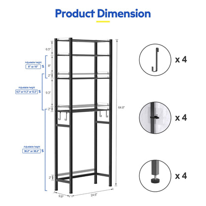 samstar 4 Tier Over The Toilet Storage Rack, Bathroom Organizer Shelves Cabinet Above Toilet, with Adjustable Height Freestanding Shelf Space Saver, Black