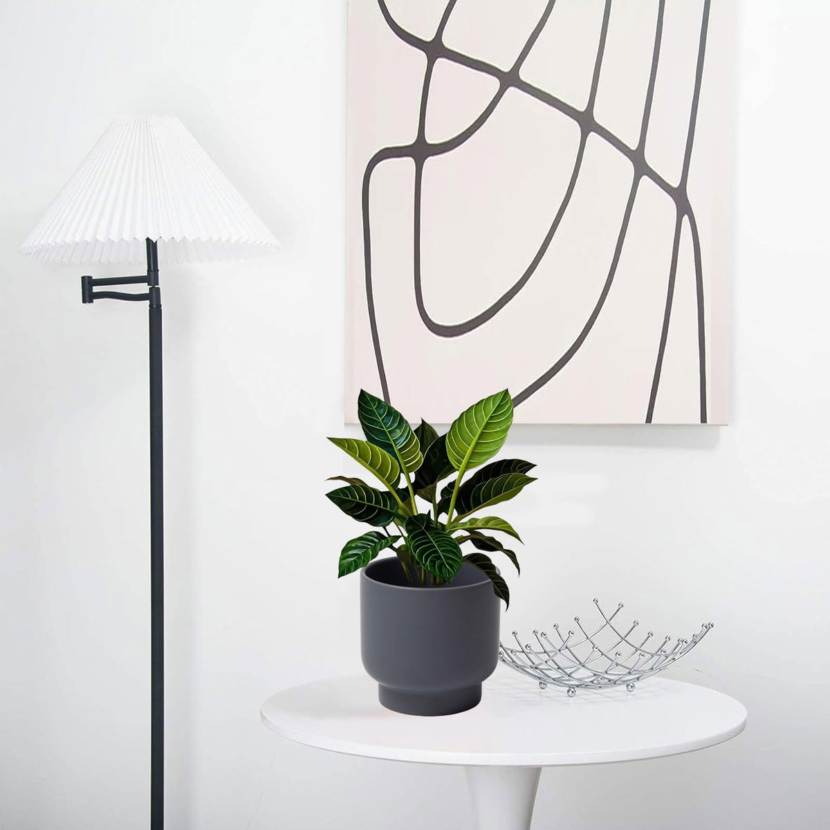 LB Grey Ceramic Planters for Indoor Plants, Succulent Plant Pots Ceramic Flower Pots, Modern Plant Pot for Living Room Office Home Decor, Round Flower Pot of 4.3 Inch(Plant Not Included)