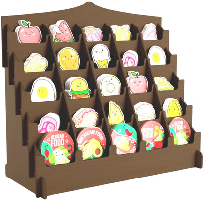 HOTCAN Sticker Display Stand with Curved Pockets for Big 4'' Stickers | Brochure Holder with Customizable Space | Display Stands for Vendor Events | Ideal for Small Business Vendors (Brown, Large)