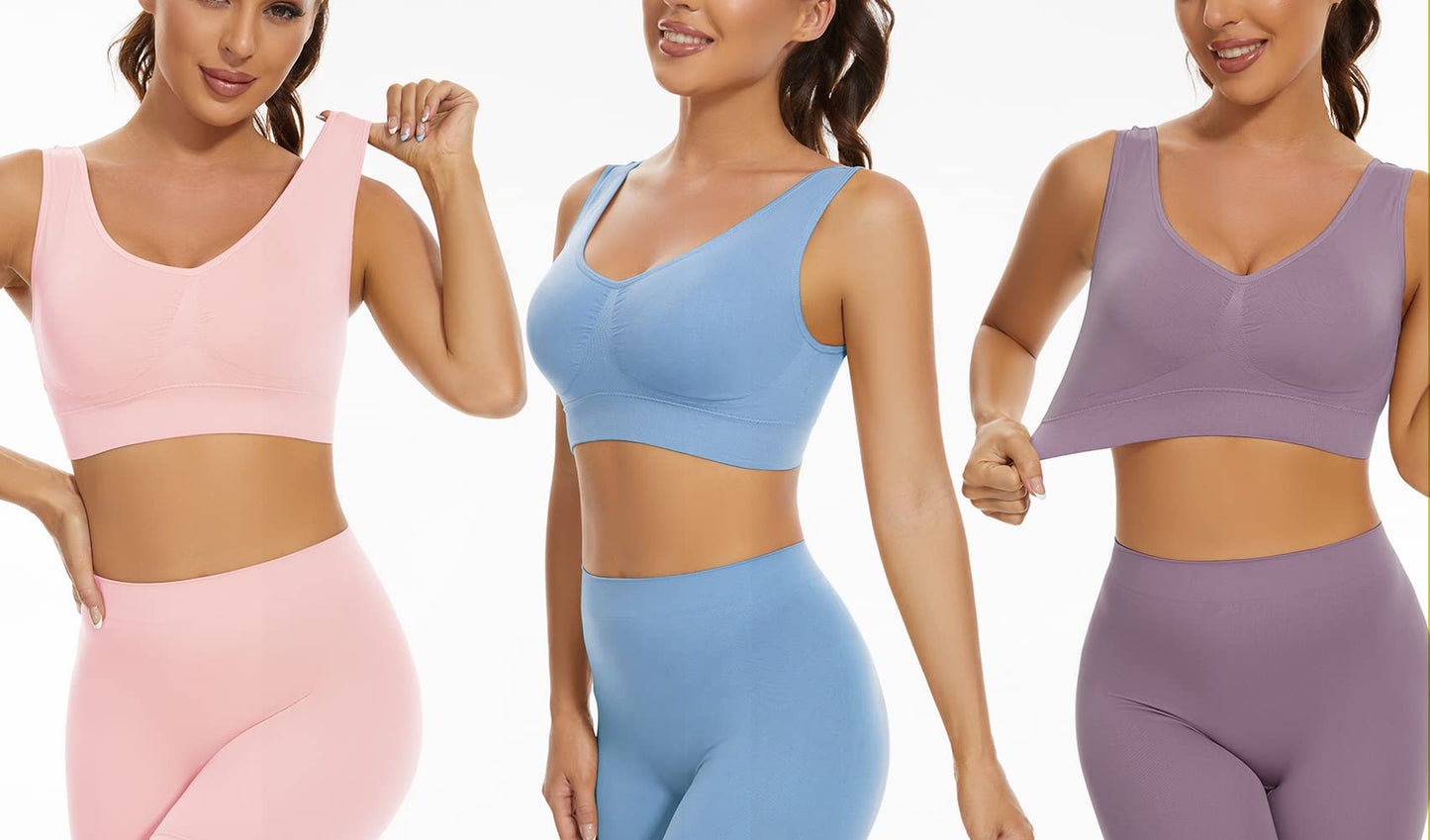 Lemef 3-Pack Seamless Sports Bra Wirefree Yoga Bra with Removable Pads for Women