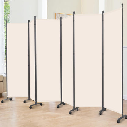 Room Divider 6FT Room Partition with Lockable Wheels, (Thicked Metal Base) Room Dividers, Freestanding Indoor Folding Privacy Screens, Portable Fabric Wall Divider for (Beige, 132"- 6 Panel)