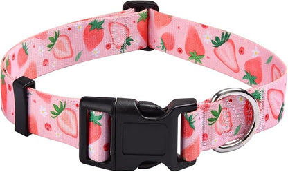 MarukoPet Dog Collar, Adjustable for Small Medium Large Dogs Puppy, Cute Design with Bohemia Floral Tribal Geometric Patterns Boys Girls Dog Collar(Strawberry-L)