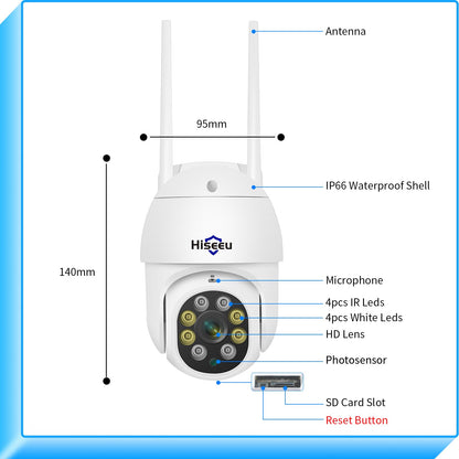 Hiseeu 3MP Security Camera Outdoor,WiFi Camera, Auto Tracking&Light Alarm Floodlight & Color Night Vision,Two-Way Audio, Plug-in Cable,Compatible Wireless System