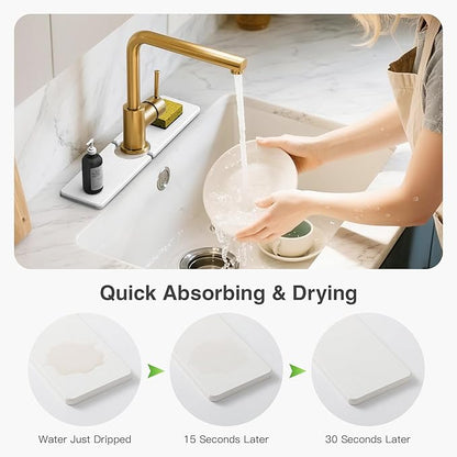 15.8" x 4" Stone Faucet Mat for Kitchen Sink, Quick Drying Diatomite Sink Tray