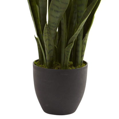 Nearly Natural 35in Artificial Snake Plant, Sansevieria Faux Greenery with Black Planter for Indoor Home Office Decor, Low Maintenance